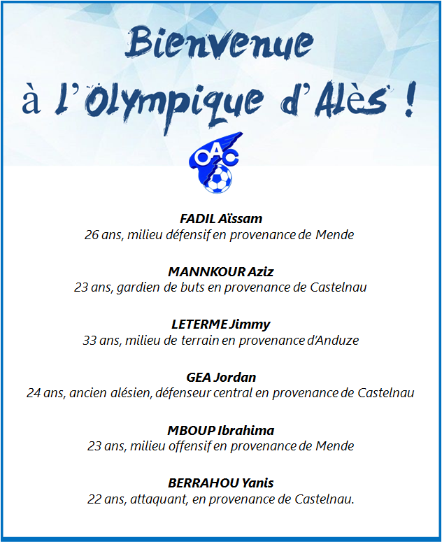 6 nouvelles recrues pour la saison 2018-2019